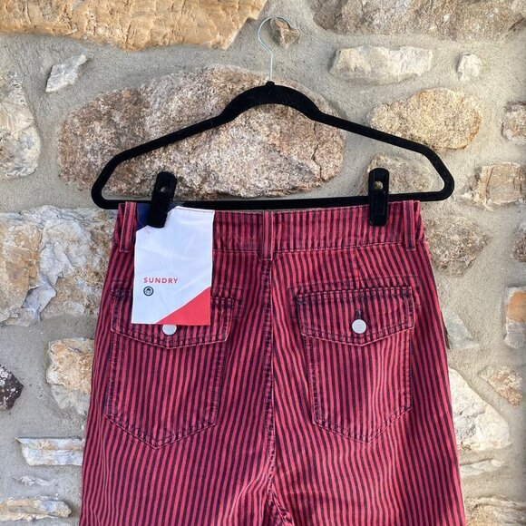 NWT SUNDRY RAILROAD STRIPE POCKET PANT in cherry MSRP $188 women’s 27 - Picture 9 of 12